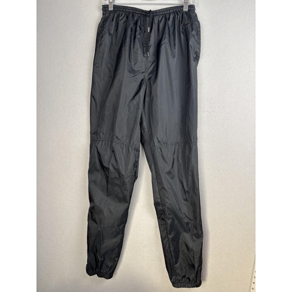 Vintage Nike Pants Women's Large Black Windbreaker Track Ankle Zip Swoosh Logo